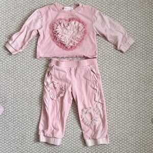 Charming Pink Heart Ruffle Matching Outfit